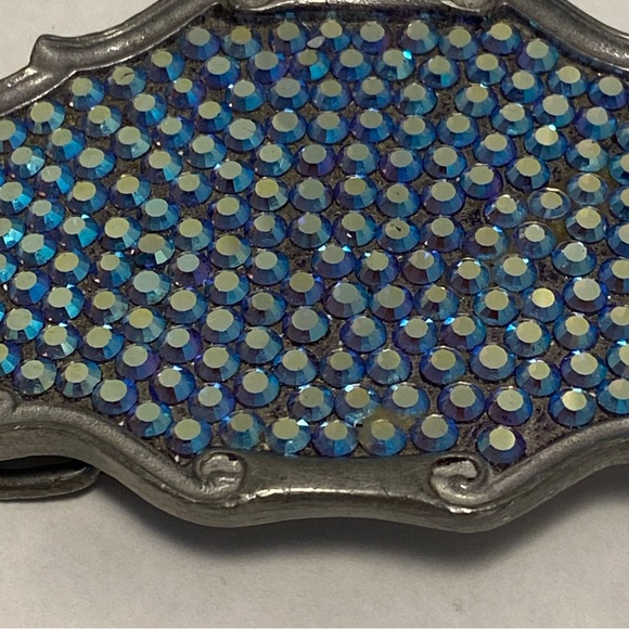 Vintage women’s Blue faceted Rhinestone Belt Buckle Made In USA 90s gray ornate - Picture 4 of 10